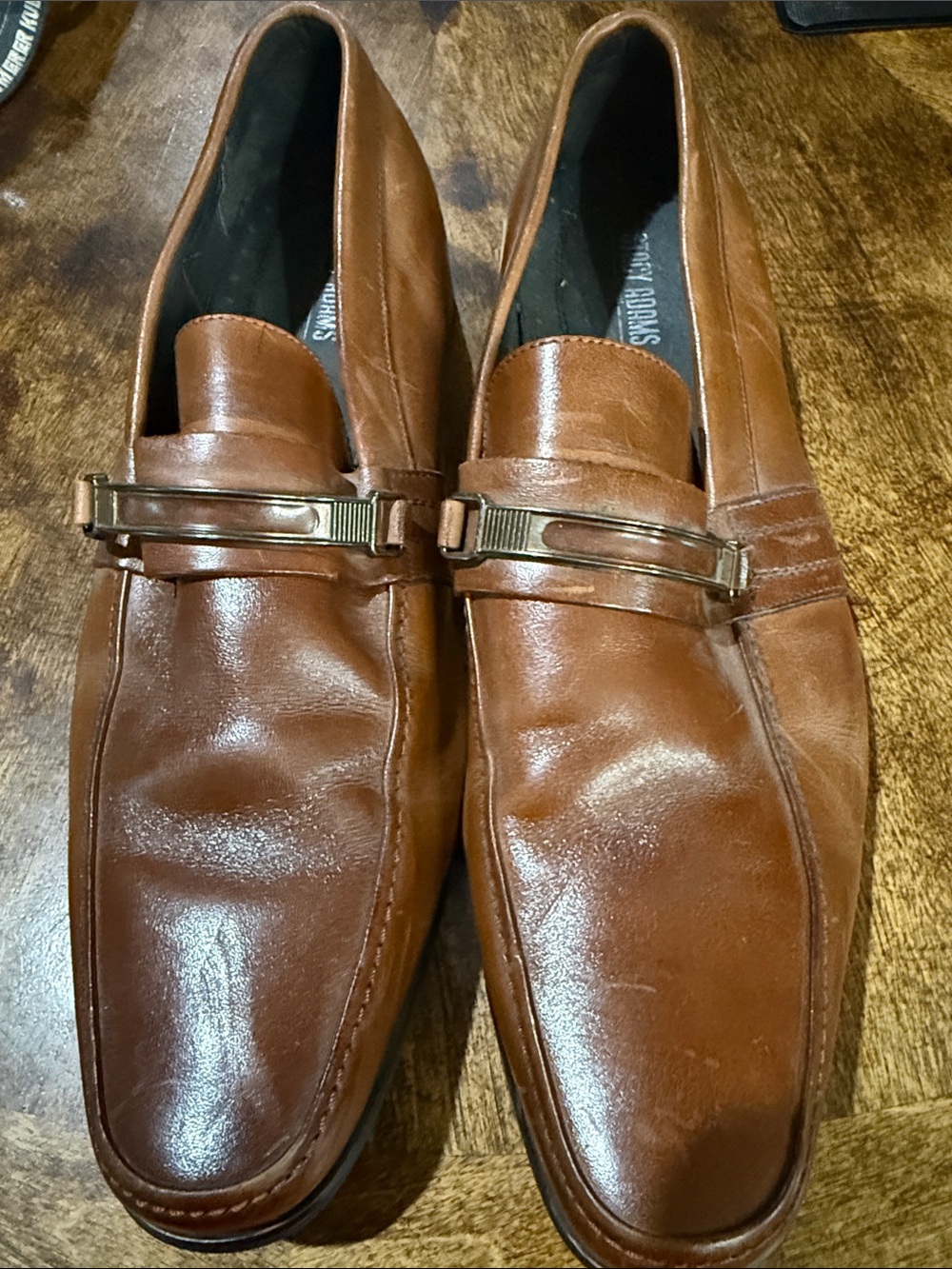 Stacy Adams Brown Leather Slip-On Loafers with Gold Bit